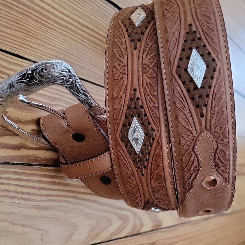 Brown Leather Belt with Silver Buckle